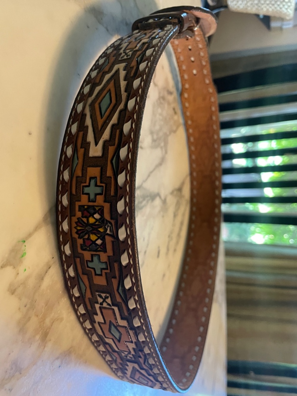 Vintage Tony Lama Rare Men's Western Belt Intricate Tooled Pattern Buckle - Picture 16 of 16
